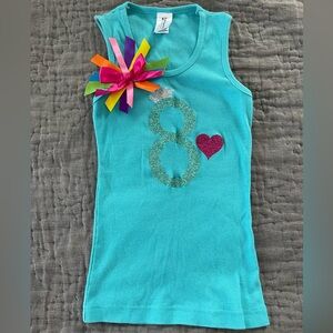 Handmade 8th Birthday Turquoise Tank Top Bow Glitter Number Size Small Approx 8